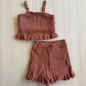 Rylee + Cru Knit Set Rust Ruffle Crop Top Skirt Set Boho Size 4-5